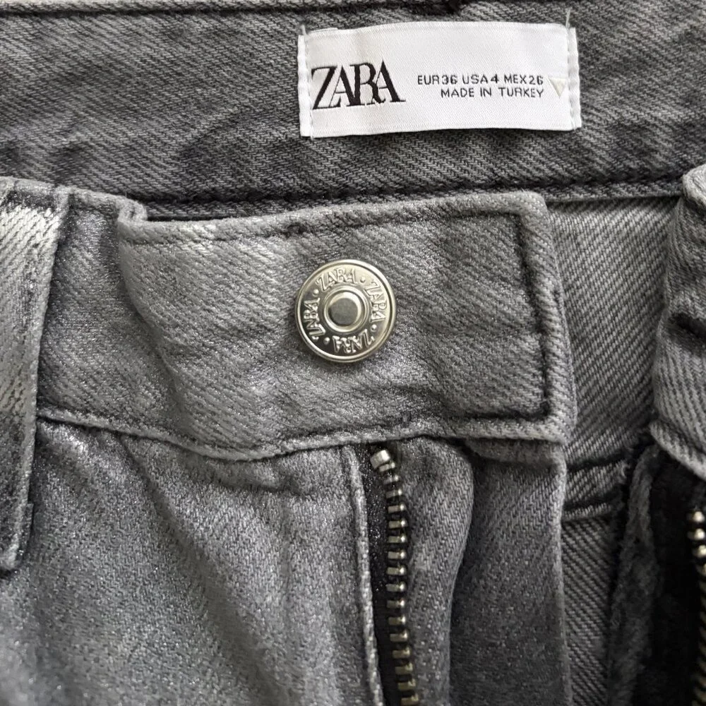 ZARA Metallic High-Waisted Straight Leg Jeans - FREE SHIPPING! - Picture 5 of 5